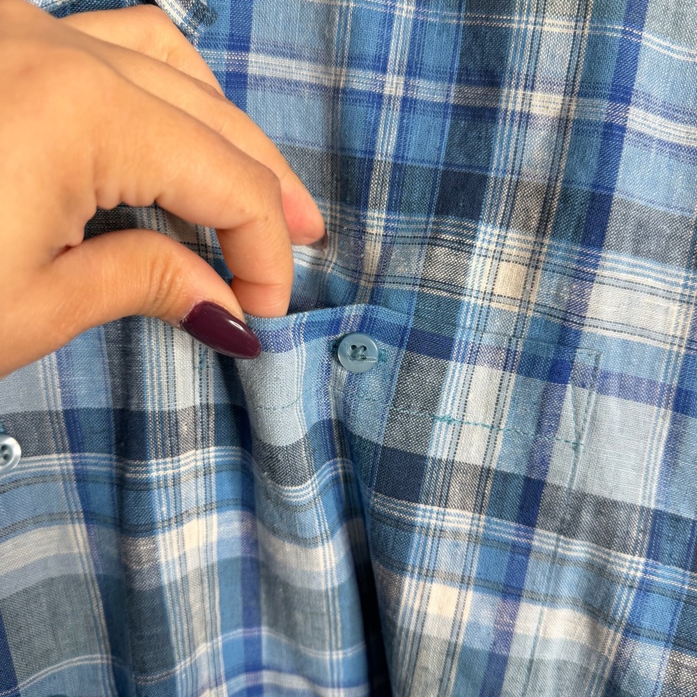 NWOT Bruno Men’s Linen‎ Cotton Blend Short Sleeves Blue Plaid Button Front 2XLB - Picture 6 of 8
